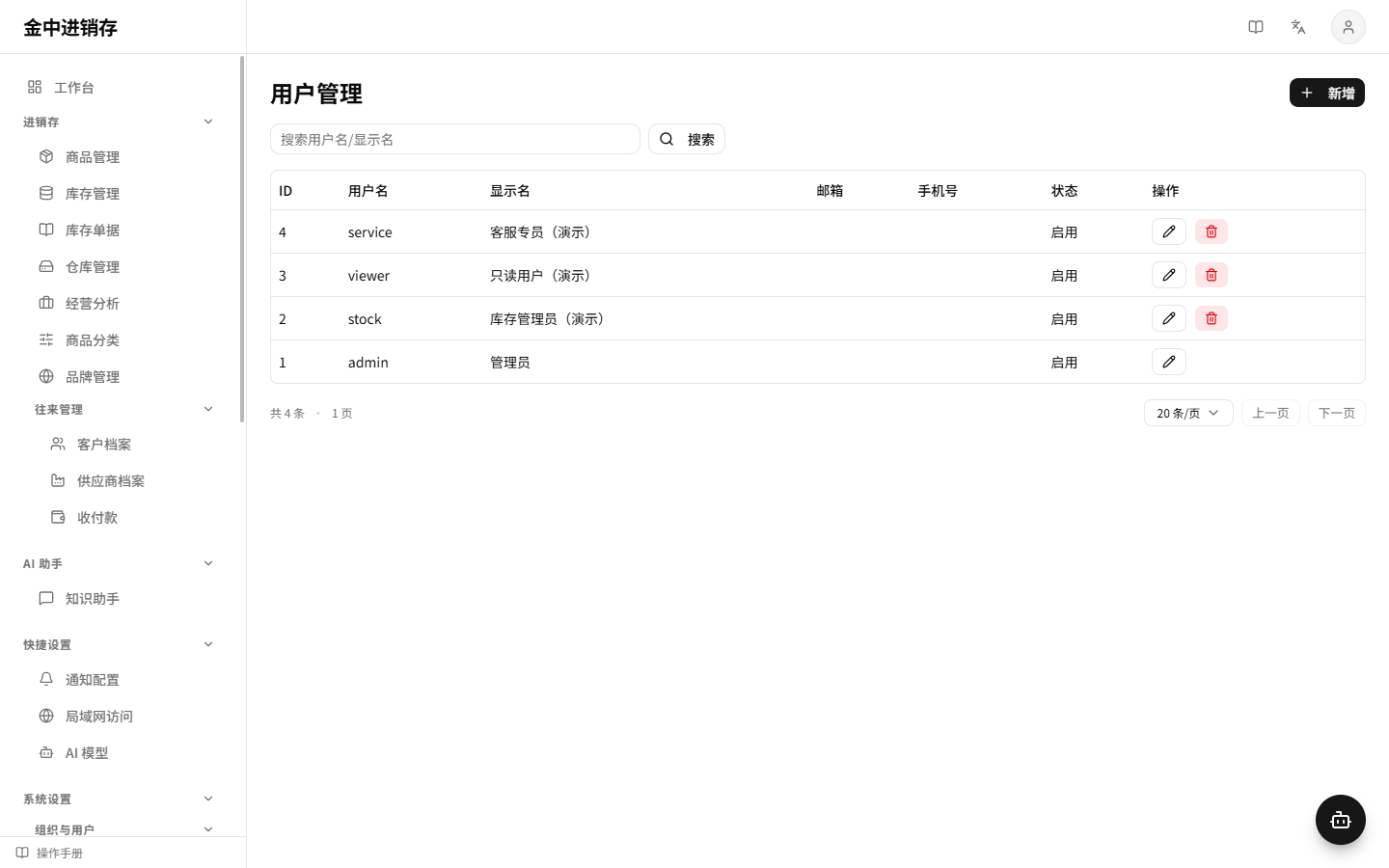用户管理列表页